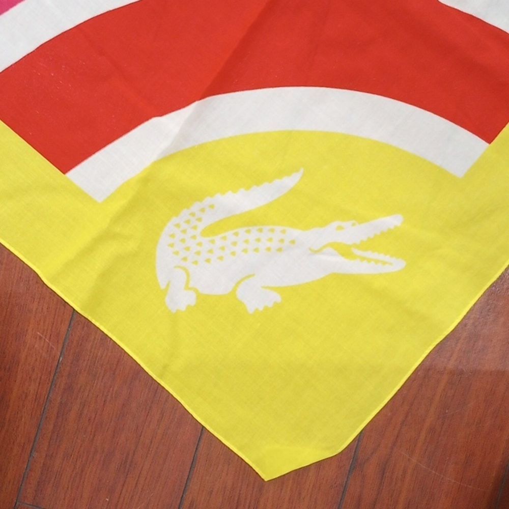 Lacoste Logo Rainbow Pattern Cotton Scarf  75" X 39", Vintage! - Picture 9 of 10
